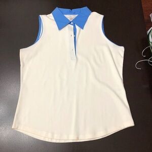 White Sleeveless Women's Top with blue trim by Casual Corner,  XL